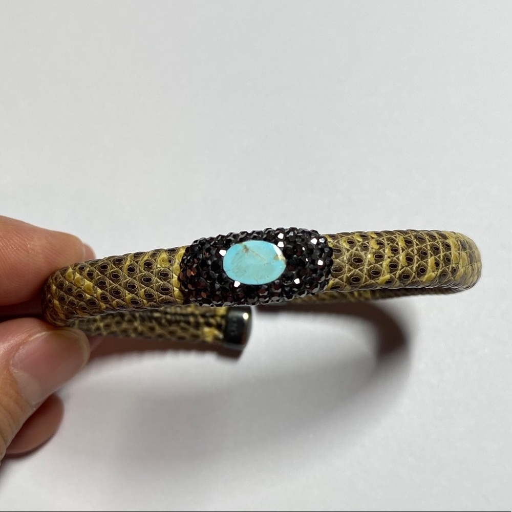 Snake skin silver blue turquoise Swarovski Crystal womens bracelet